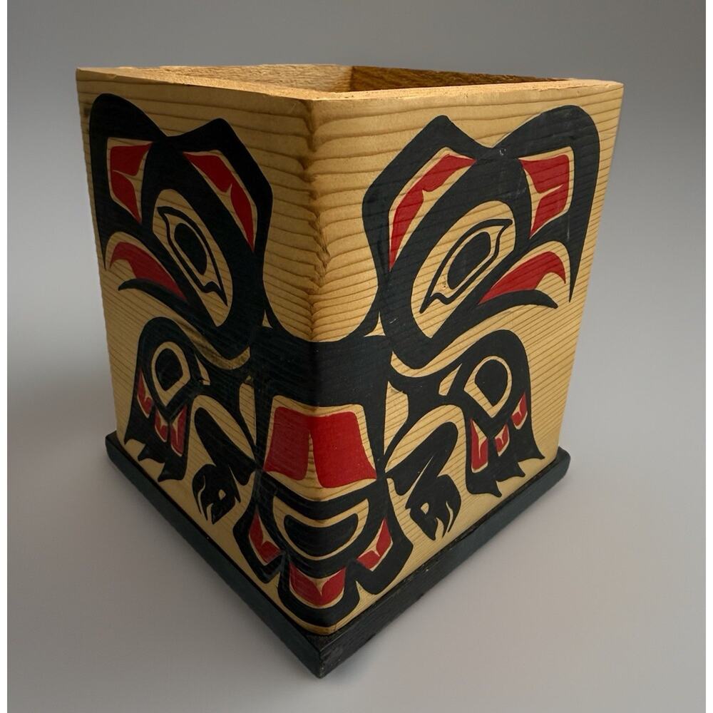 1st Nations Native Bentwood Box Signed James Michels Double Headed Eagle NO LID